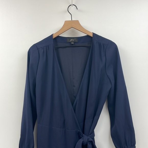 J. Crew Blue Sheath Dress with V-Neck and Bishop Sleeves - Picture 3 of 8